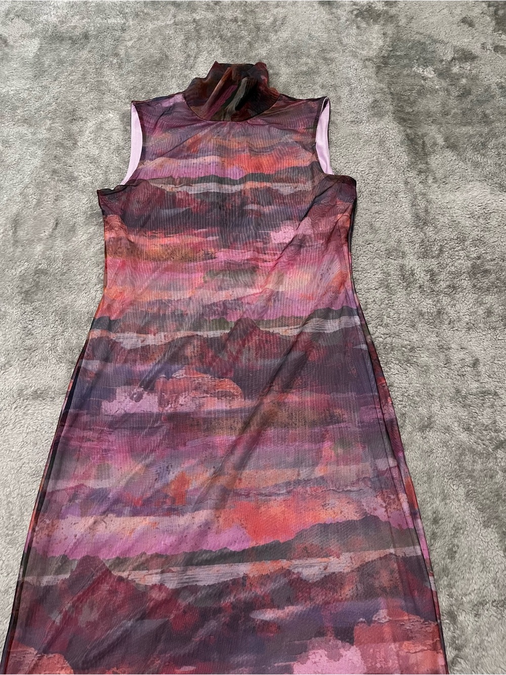 SHEIN AiiRz Pink and Purple Watercolor Mock Neck Maxi Dress - Picture 4 of 6